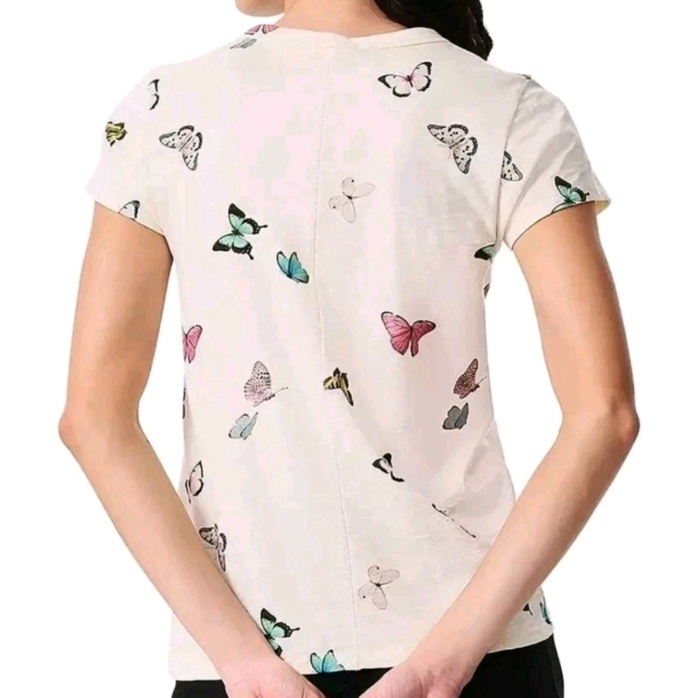 Rag & Bone All Over Ozzy Butterfly Tee Ivory and Blue Tee - Picture 3 of 10